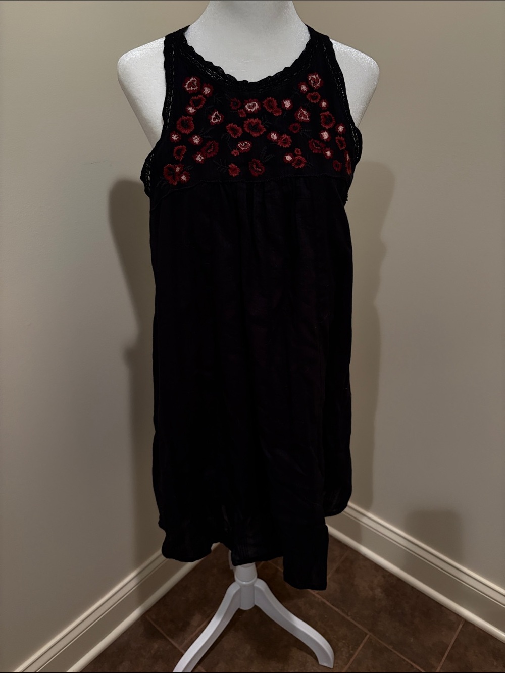 Sanctuary Black Mini Dress with Red Floral Embroidery